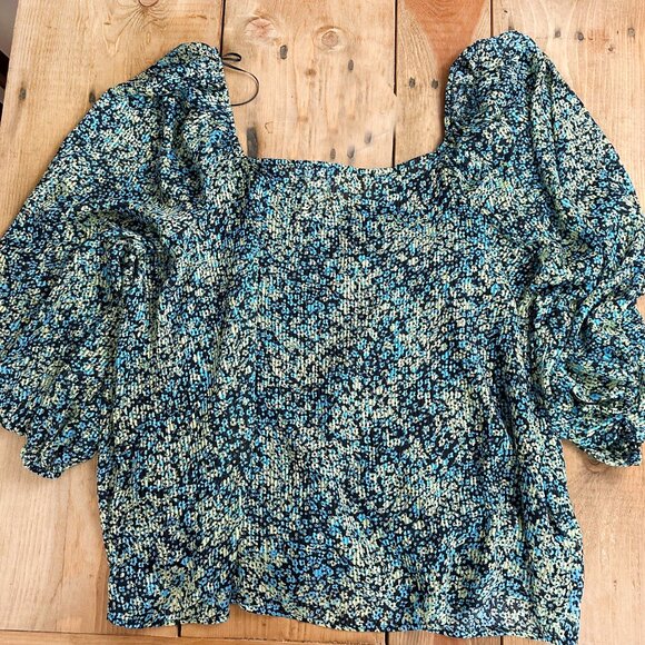 NWT Steve Madden Floral Blouse Lined 2X‎ Blue Yellow Top Women's Plus - Picture 8 of 8